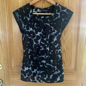 Ann Taylor Blue and Black Leopard Silky Top 0P